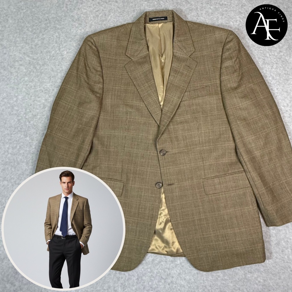 Lauren Ralph Lauren Mens 43R Blazer Silk Wool Glen Check Tan Brown Sport Coat‎